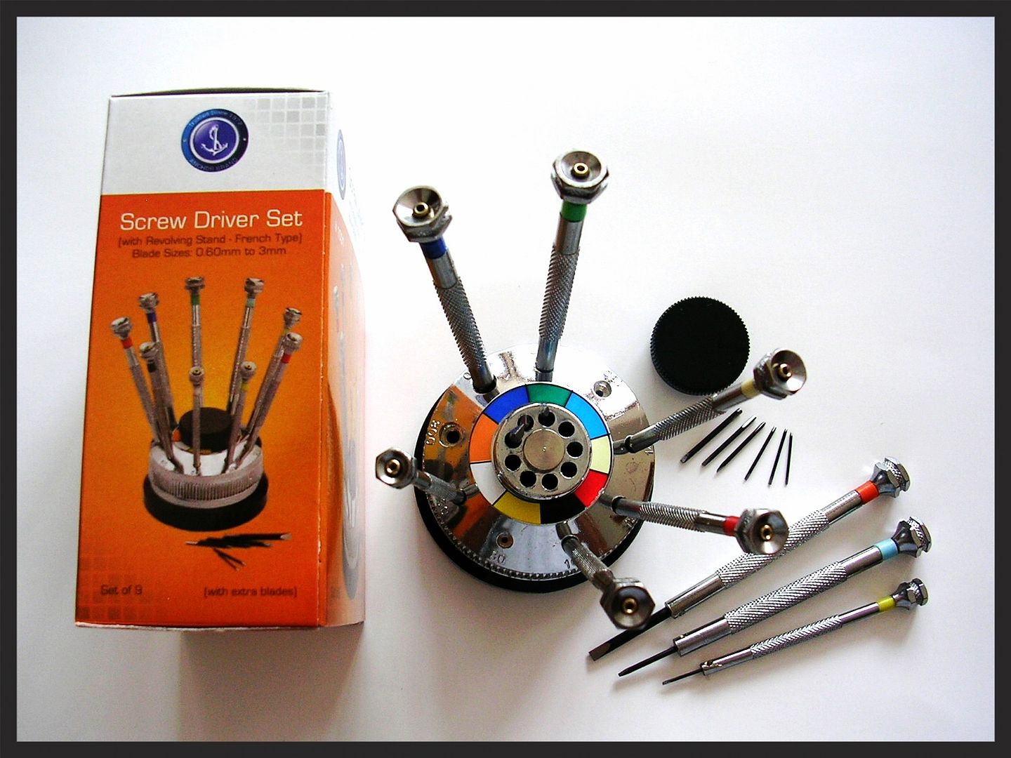 Jewelers Screwdriver set 9pc rotating Stand watch repair Extra blades